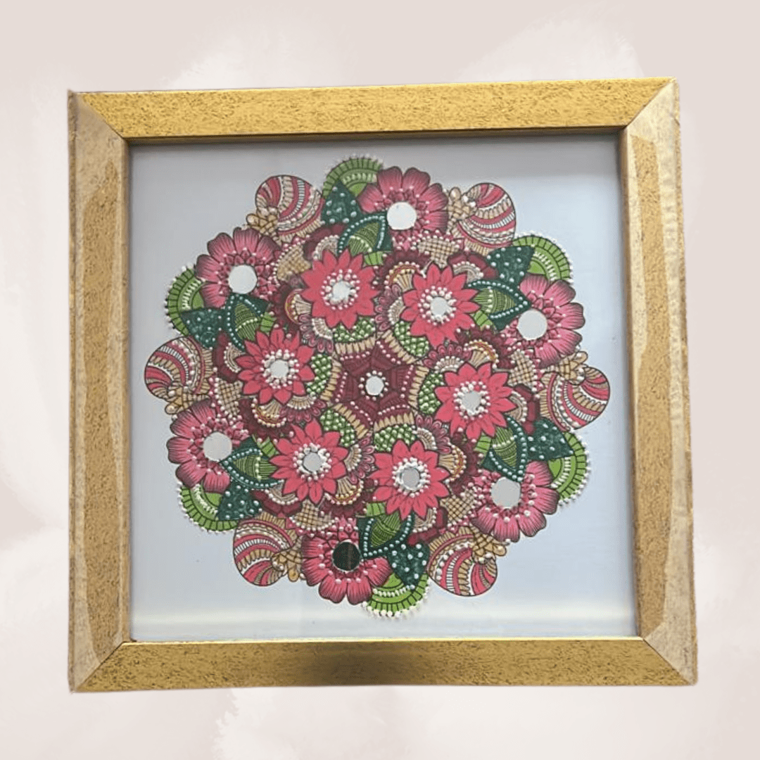 Exquisite Hand-Painted Mandala Artwork in Premium Frame - 8 x 8 Inch | Viraasat the Legacy