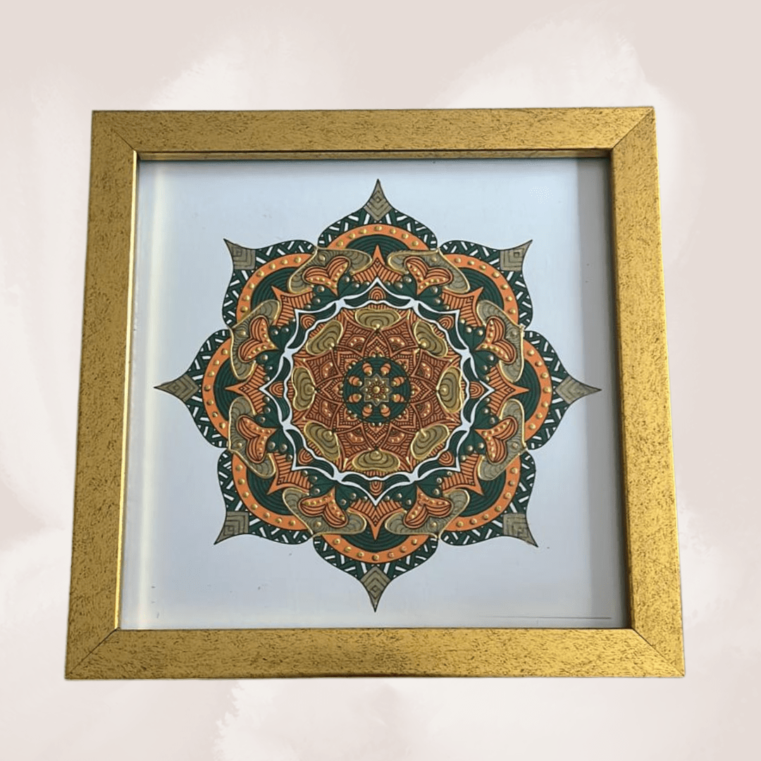 Heritage Hand-Painted Mandala Canvas with Deluxe Frame - 8 x 8 Inch | Viraasat the Legacy