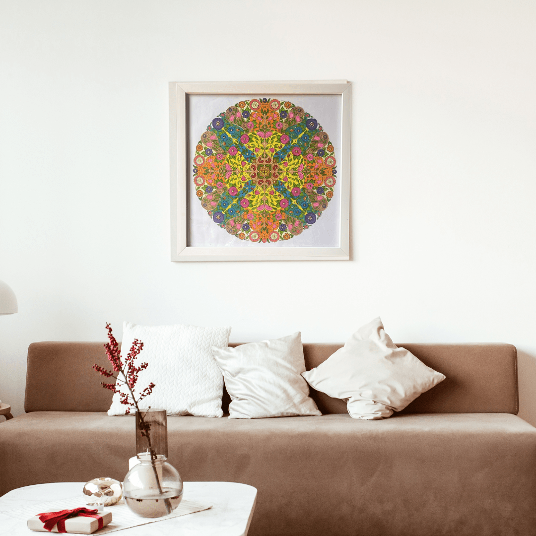 Tranquil Symmetry: Hand-Painted Mandala Art Frame (13" x 13")