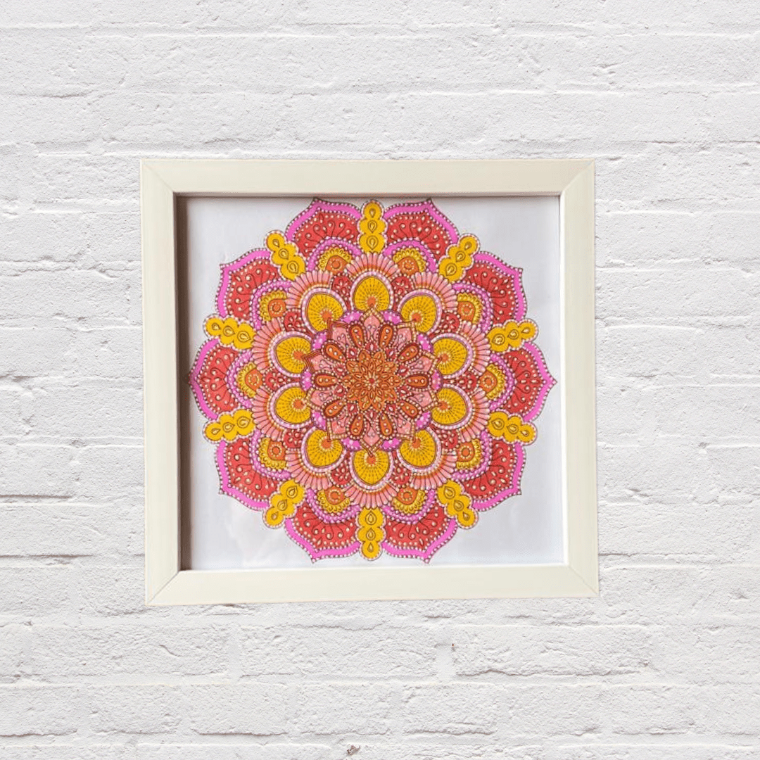 Serenity in Symmetry: Hand Painted Mandala Art Frame (9" x 9")
