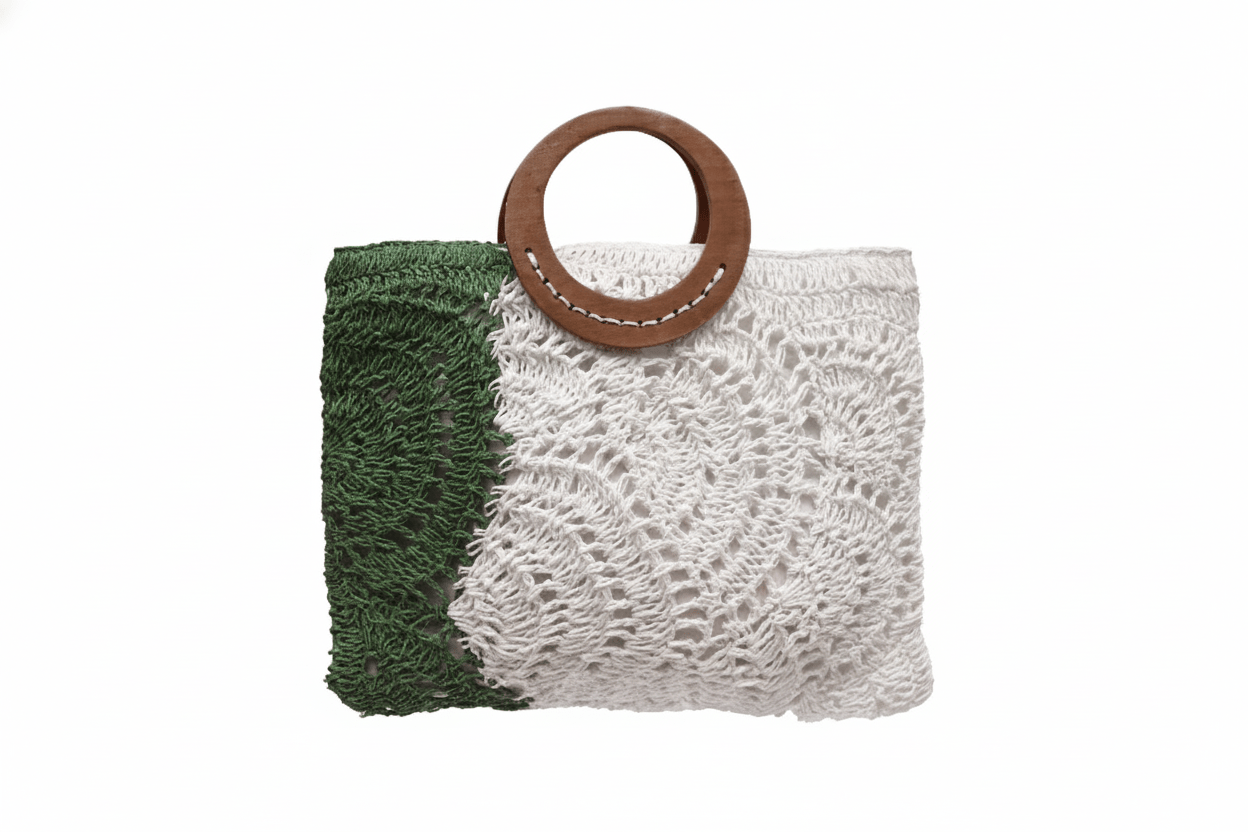 Raffia Green & White Bag | Viraasat The Legacy