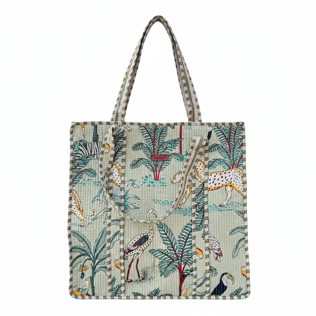 Jaipuri Theme Quilted Bags | Green