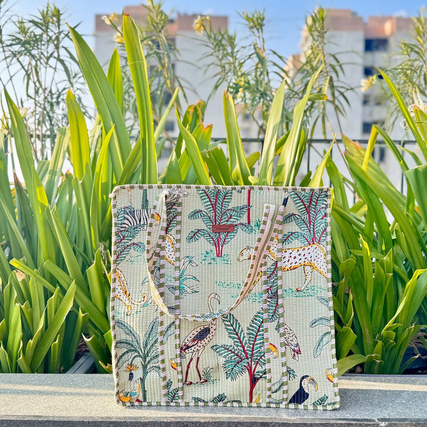 Jaipuri Theme Quilted Bags | Green