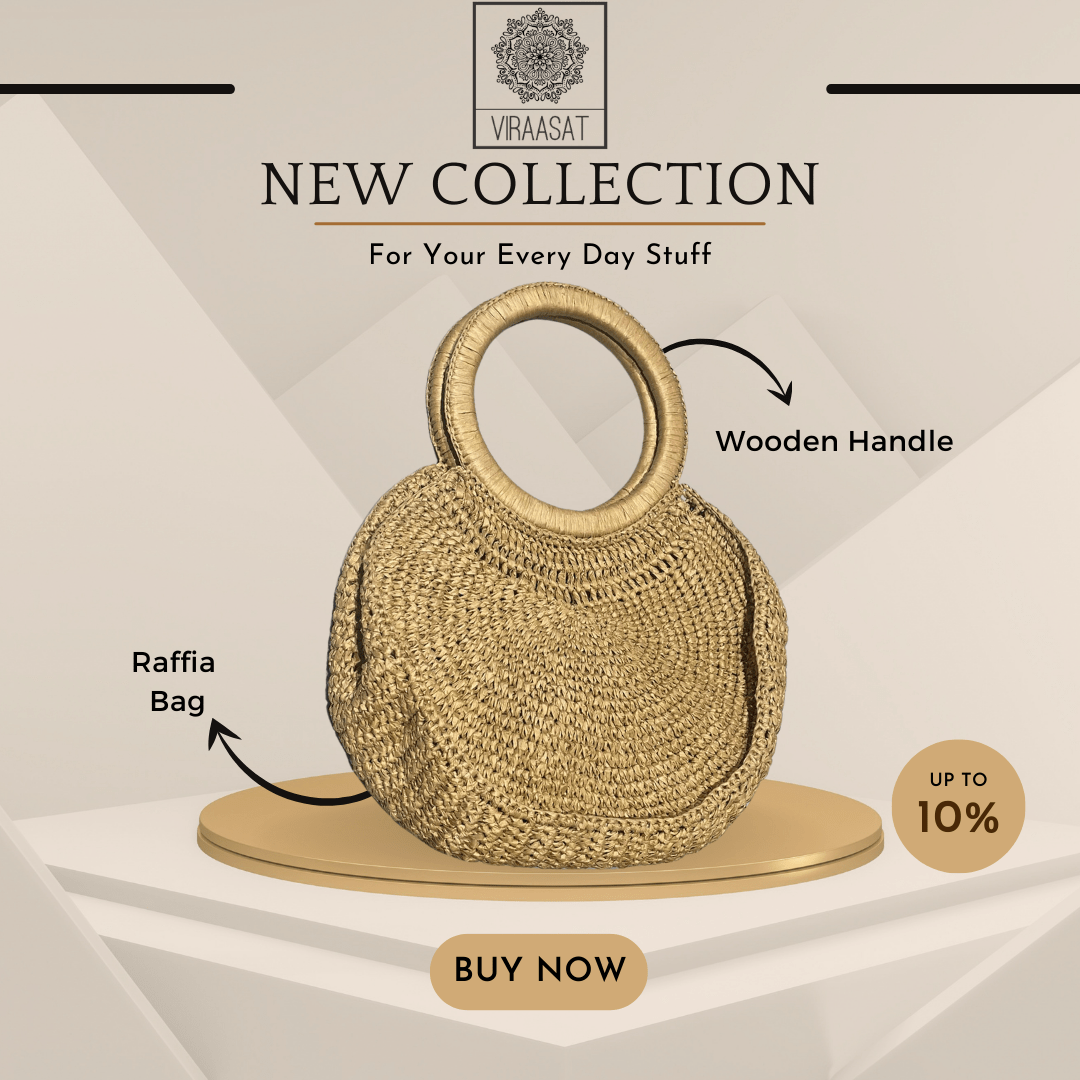 Raffia Bag Round Wooden Handle