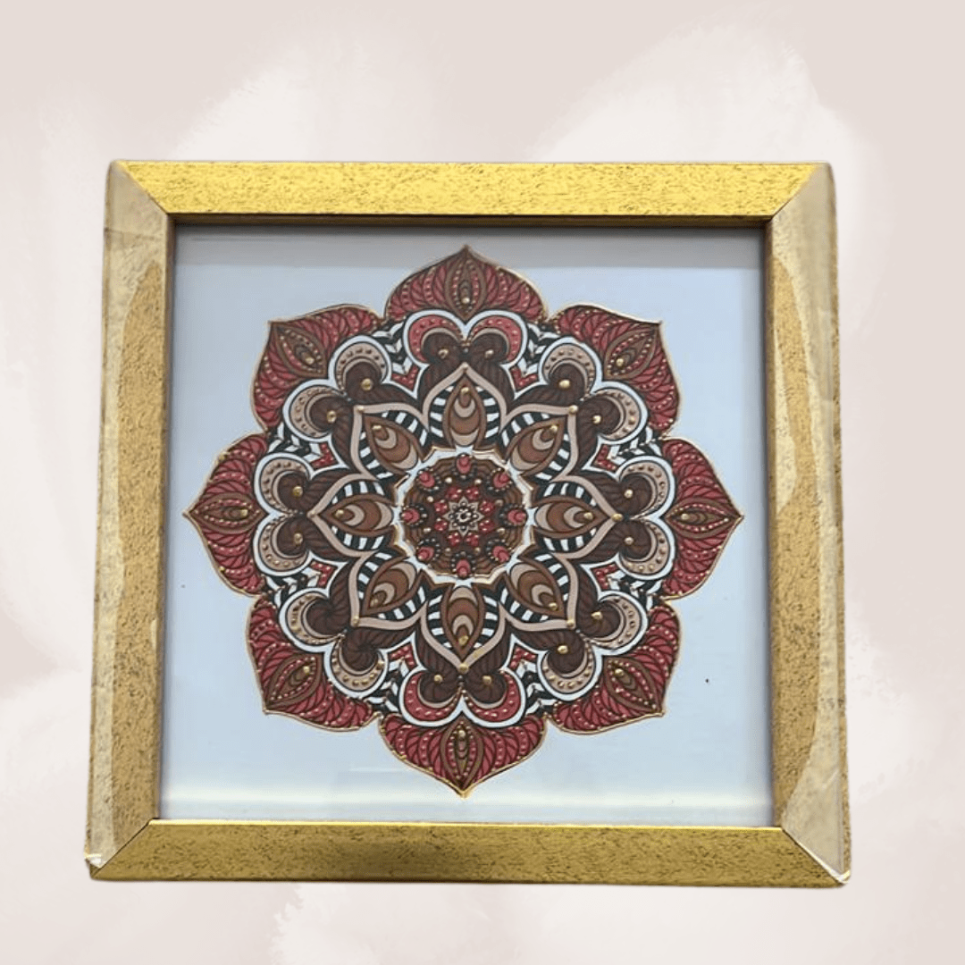 Hand-Painted Mandala Masterpiece with Elegant Frame - 8 x 8 Inch | Viraasat the Legacy