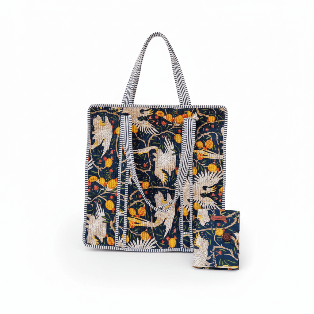 Jaipuri Quilted Handbag with Matching A5 Diary Black