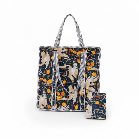 Jaipuri Quilted Handbag with Matching A5 Diary Black