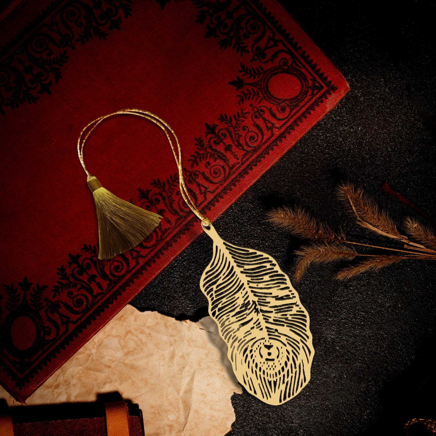 Viraasat Premium Brass Metal Bookmark - Feather Design (Gold)