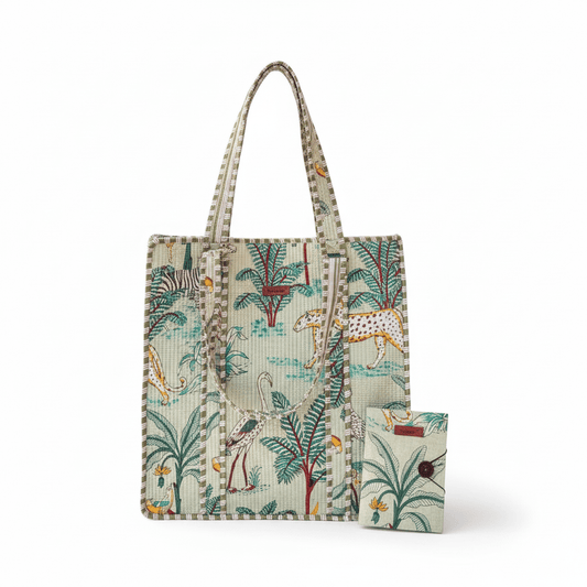 Jaipuri Theme Quilted Bag + A5 Diary Combo | Green