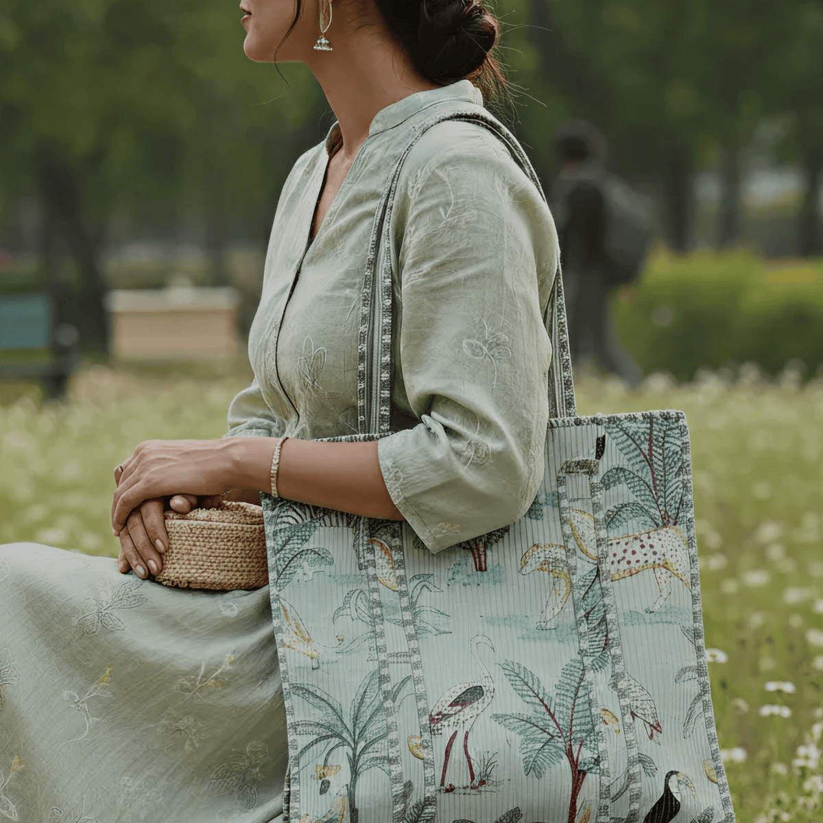 Jaipuri Theme Quilted Bags | Green