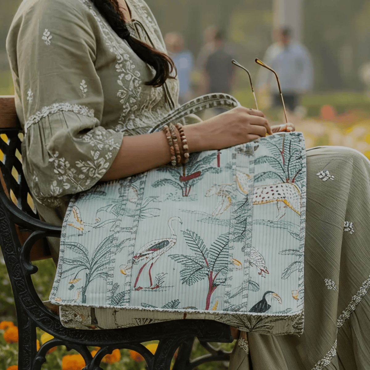 Jaipuri Theme Quilted Bags | Green