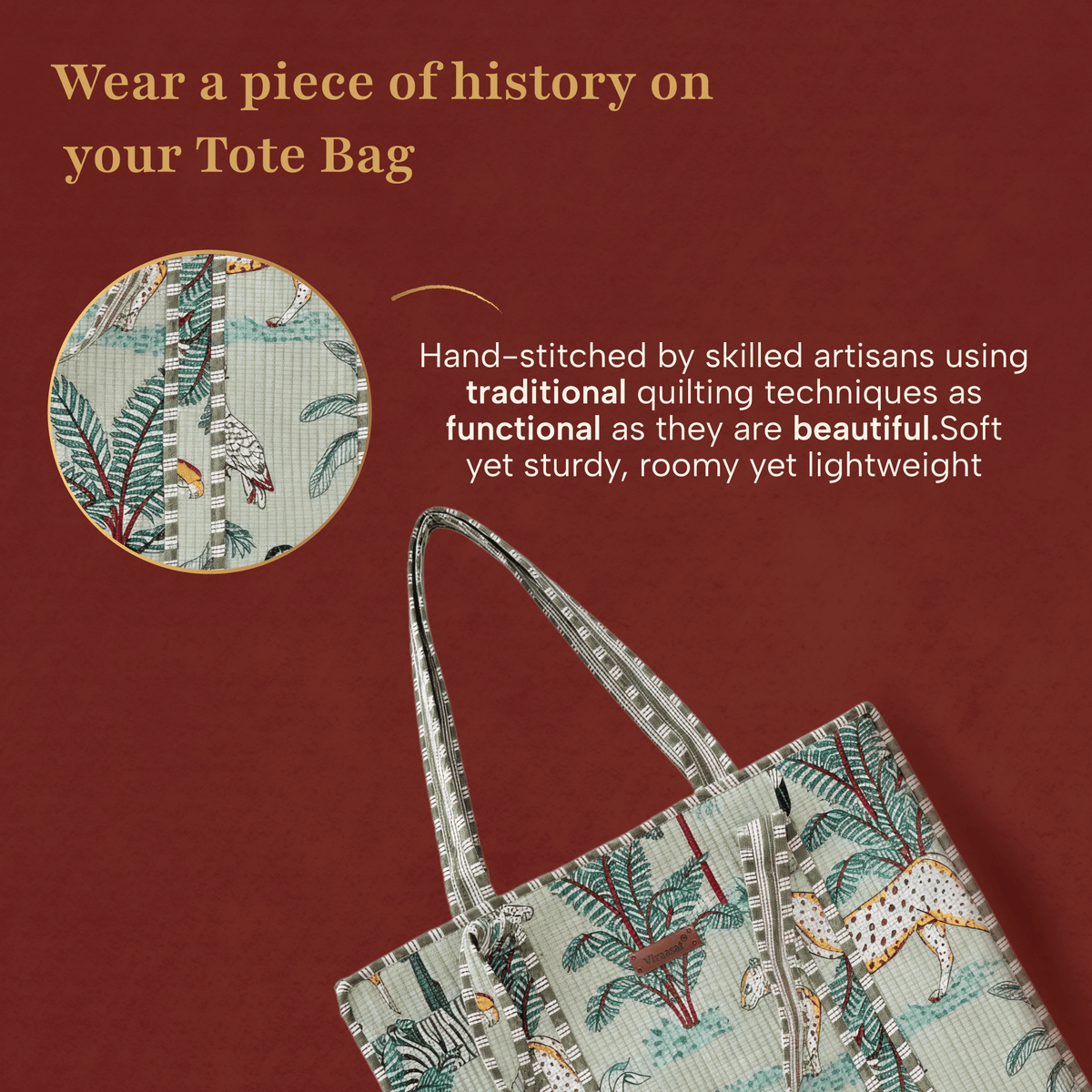 Jaipuri Theme Quilted Bags | Green