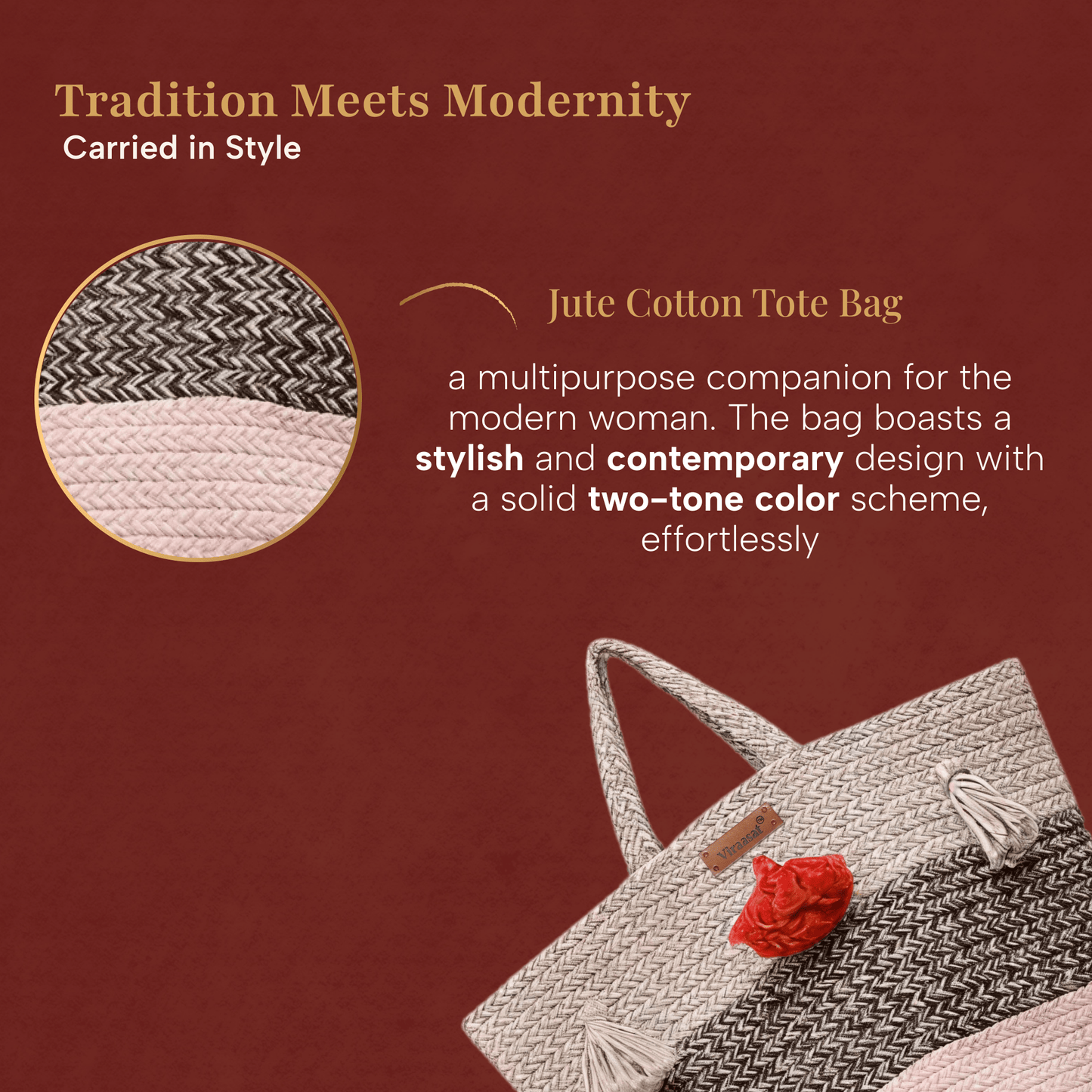 Elevate Your Style with Viraasat The Legacy Jute Cotton Tote Bag – Where Tradition Meets Modernity