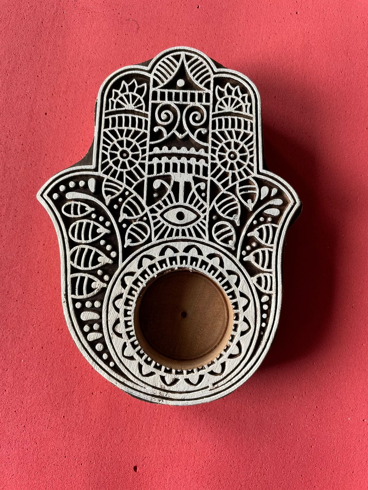 Evil Eye Shape Wooden Tea Light Candle Holder
