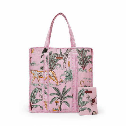 Jaipuri Theme Quilted Bag + A5 Diary Combo | Pink